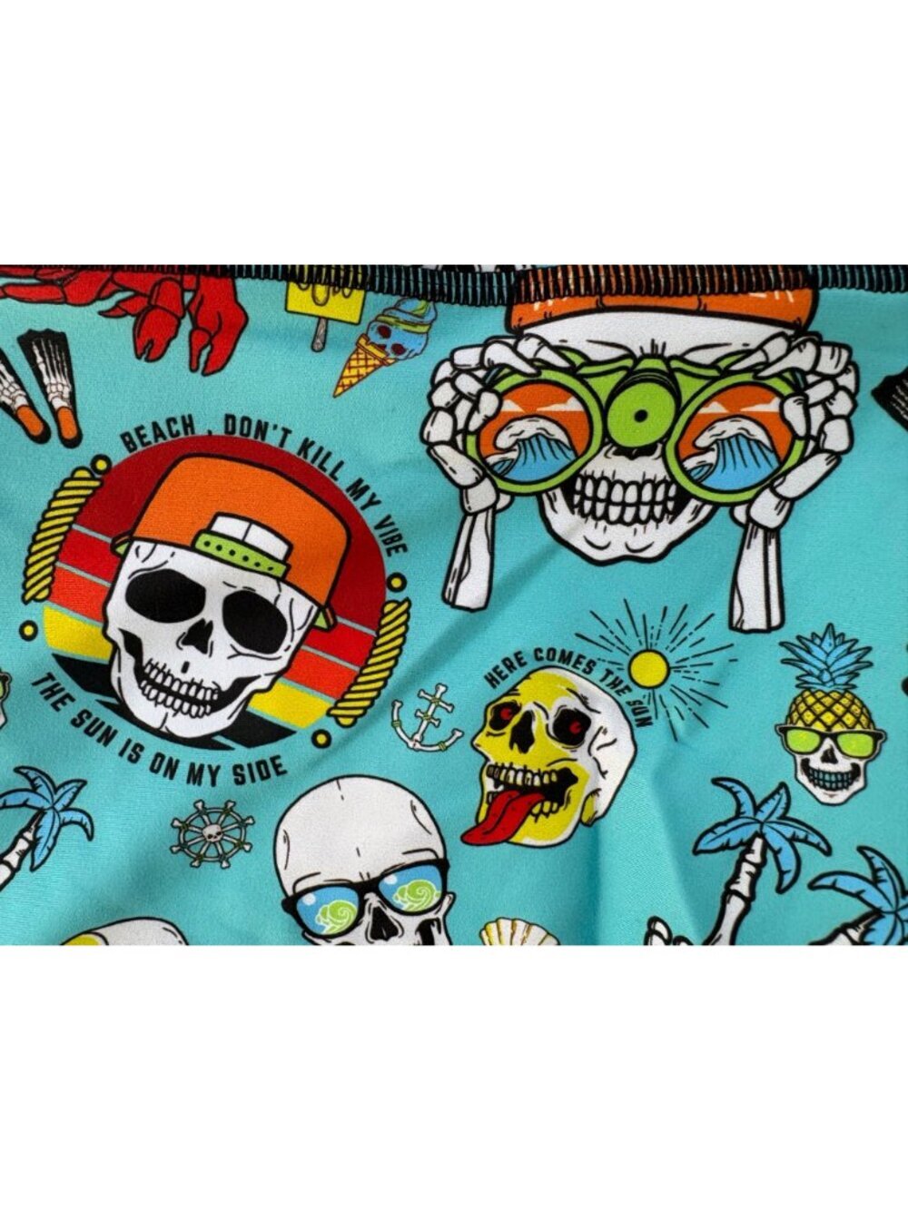 Peachy Athletic NWOT Medium Extra Peachy Booty Bike Shorts Turquoise Surf Skull - Picture 4 of 10
